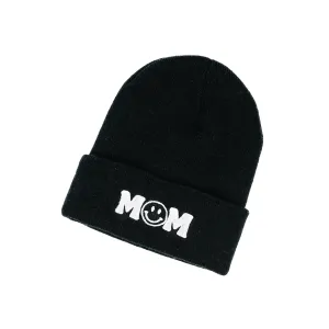 Adult Beanie - Mom (Smile O) - Black w/ White