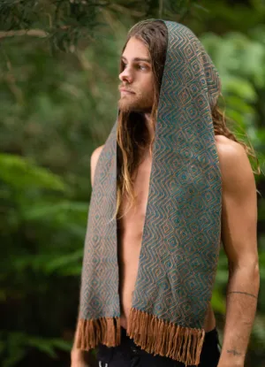 Alpaca Scarf for Men - Aqua/Tan