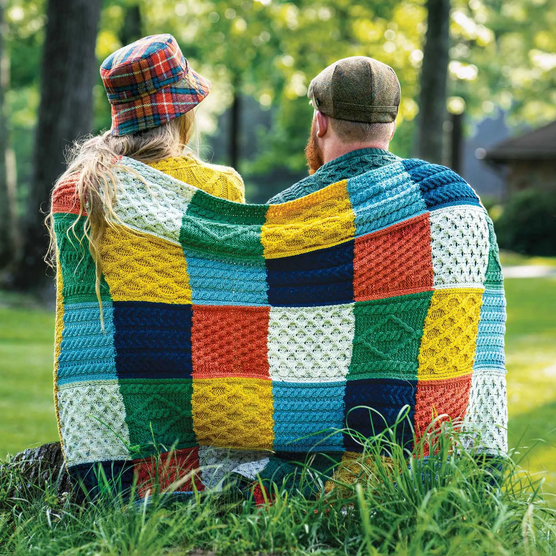 Aran Knit Patchwork Blanket- Multi-Color