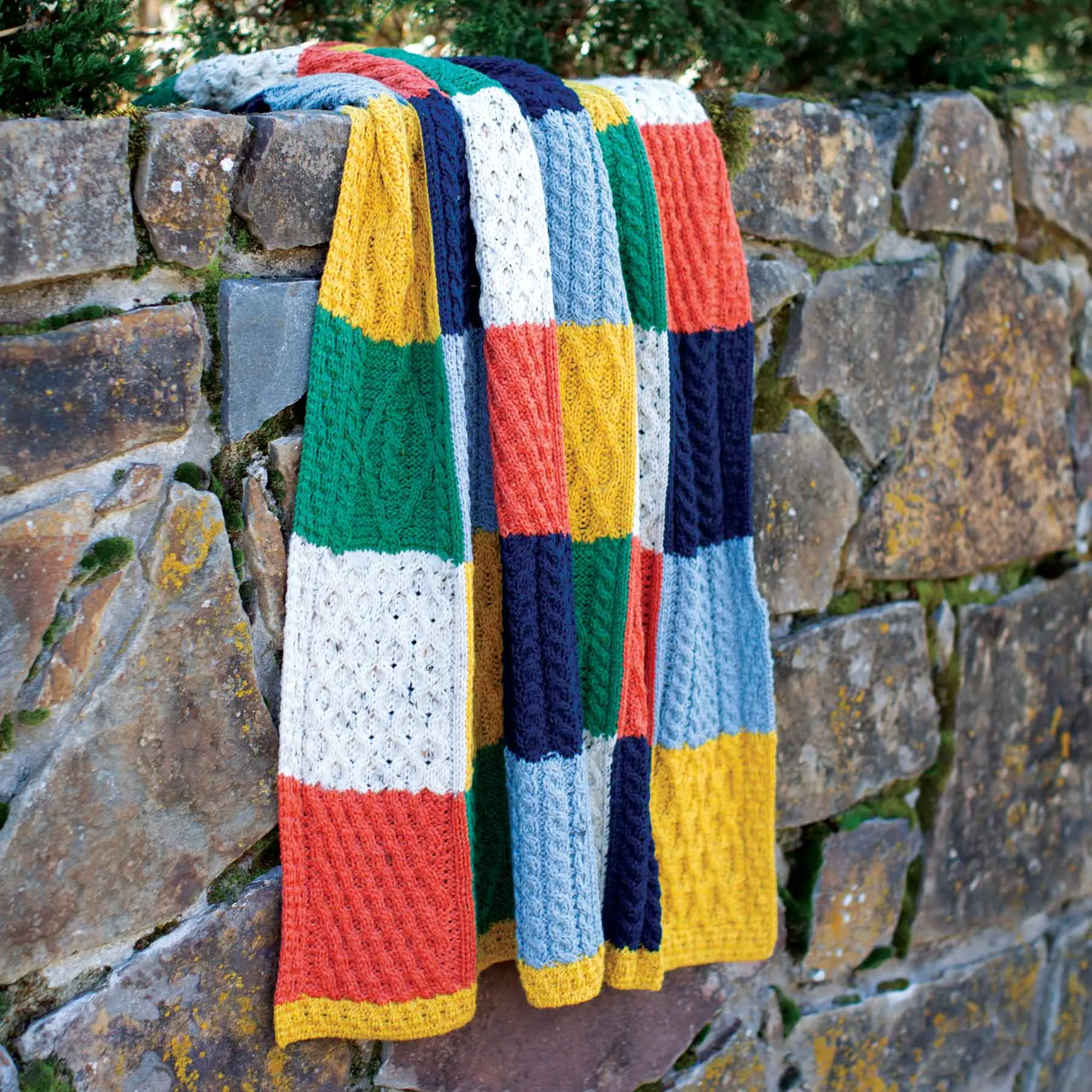 Aran Knit Patchwork Blanket- Multi-Color