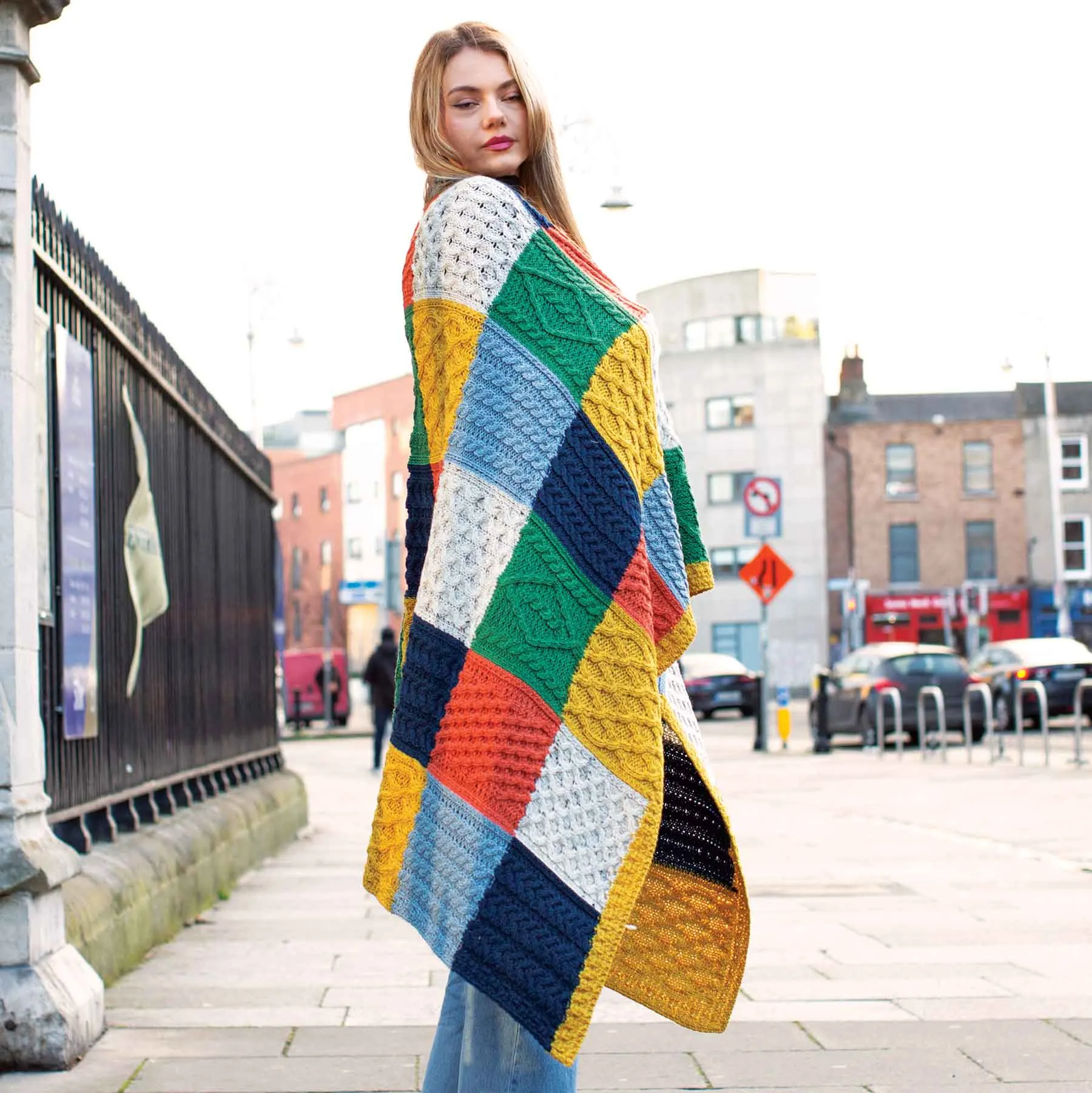 Aran Knit Patchwork Blanket- Multi-Color