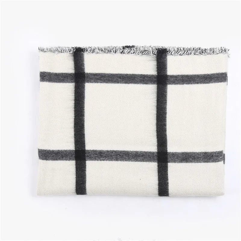 Autumn and winter black and white double faced cashmere beige big check scarf for warmth and fashion