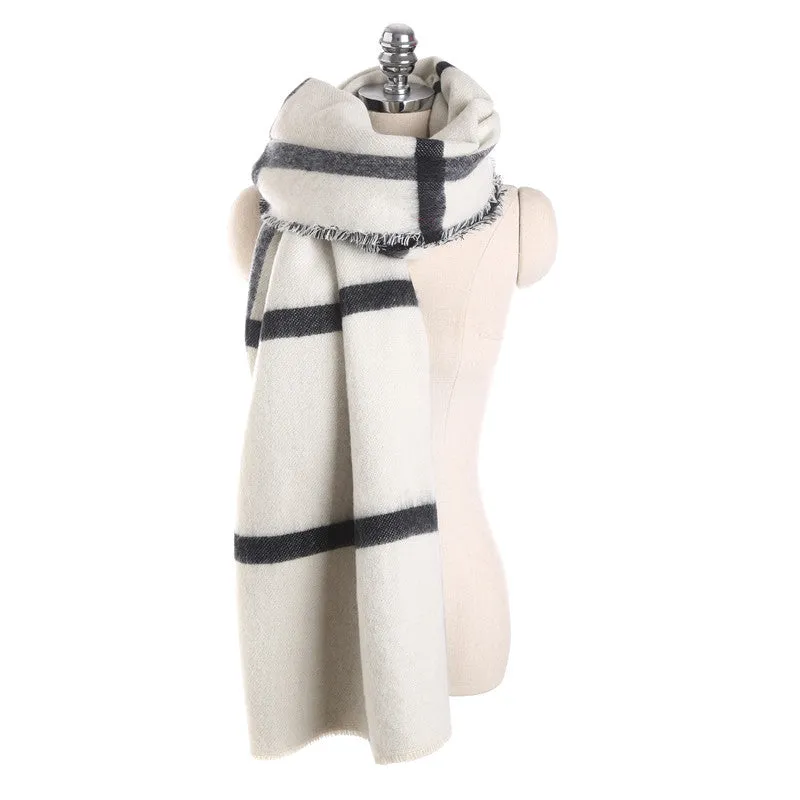 Autumn and winter black and white double faced cashmere beige big check scarf for warmth and fashion