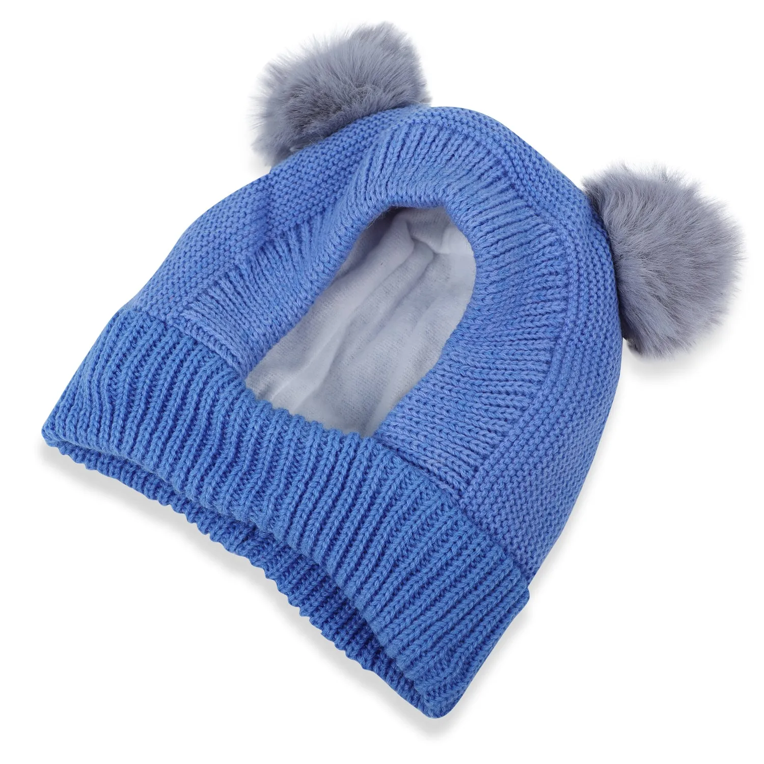 Baby Moo Adorable Pom Pom Knitted Beanie Woollen Cap - Blue