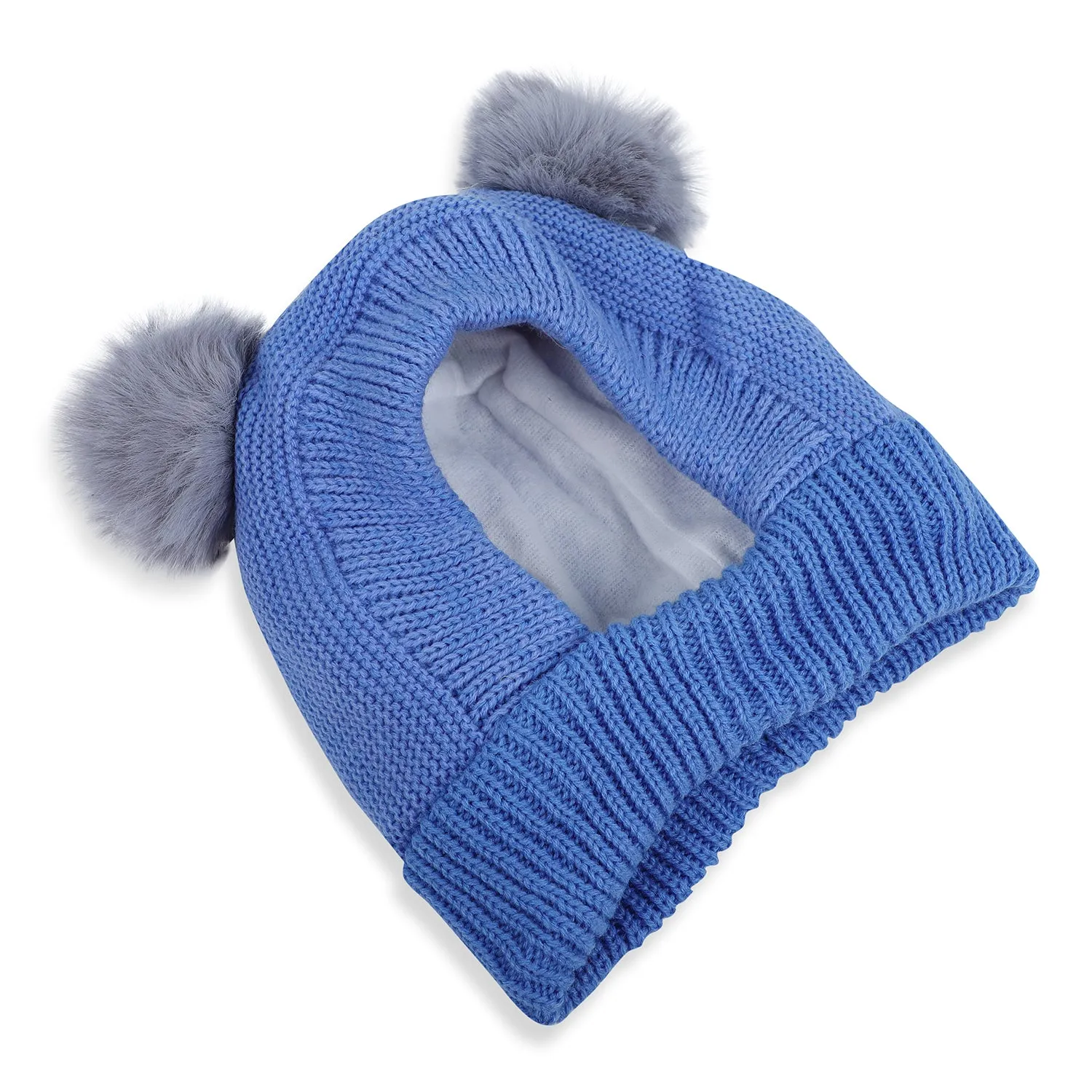 Baby Moo Adorable Pom Pom Knitted Beanie Woollen Cap - Blue