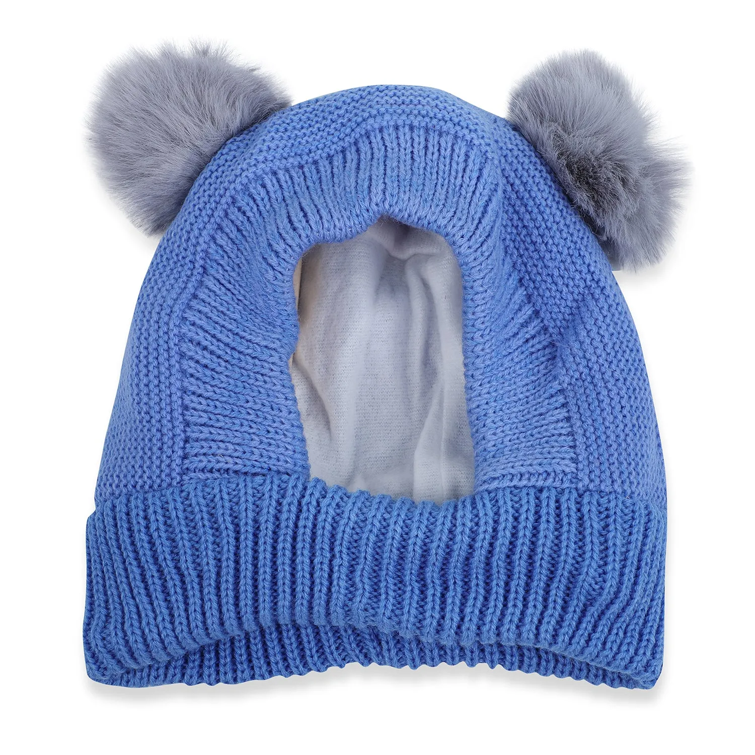 Baby Moo Adorable Pom Pom Knitted Beanie Woollen Cap - Blue