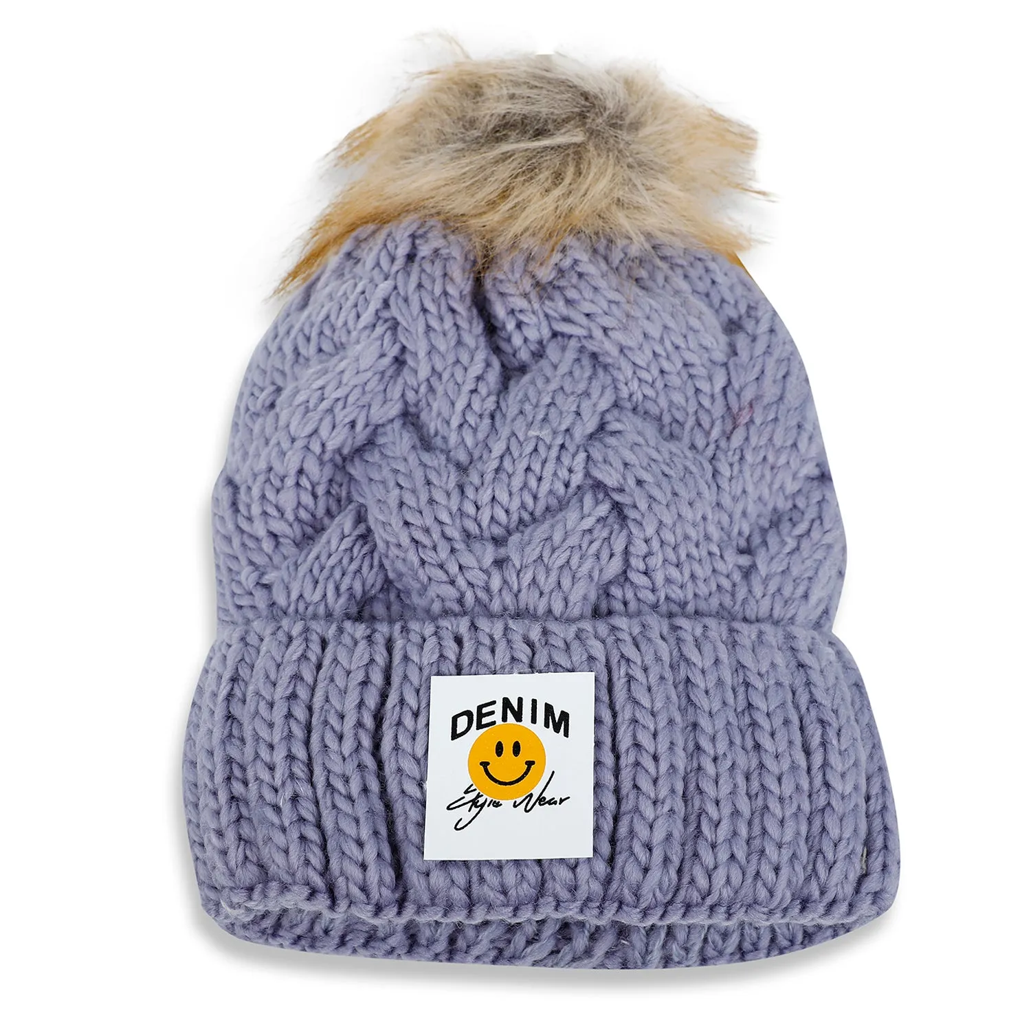 Baby Moo Pom Pom Knitted Woollen Cap - Grey