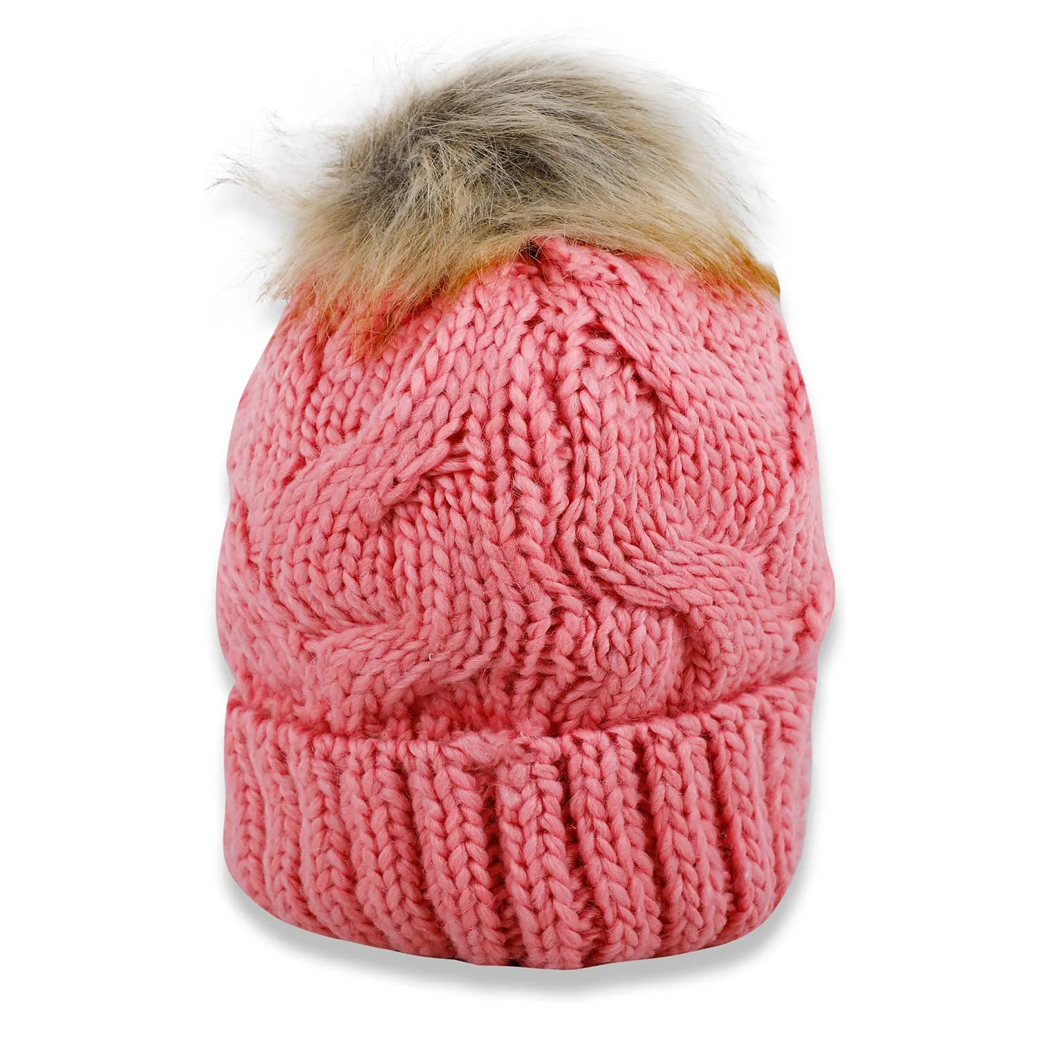 Baby Moo Pom Pom Knitted Woollen Cap - Pink