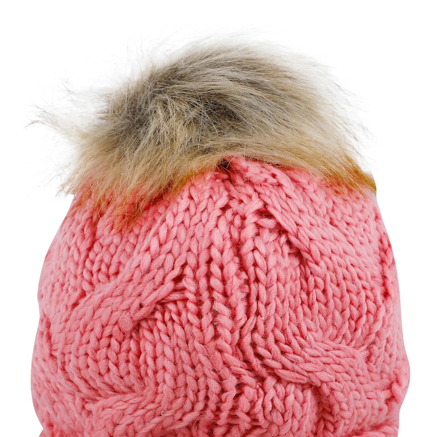 Baby Moo Pom Pom Knitted Woollen Cap - Pink