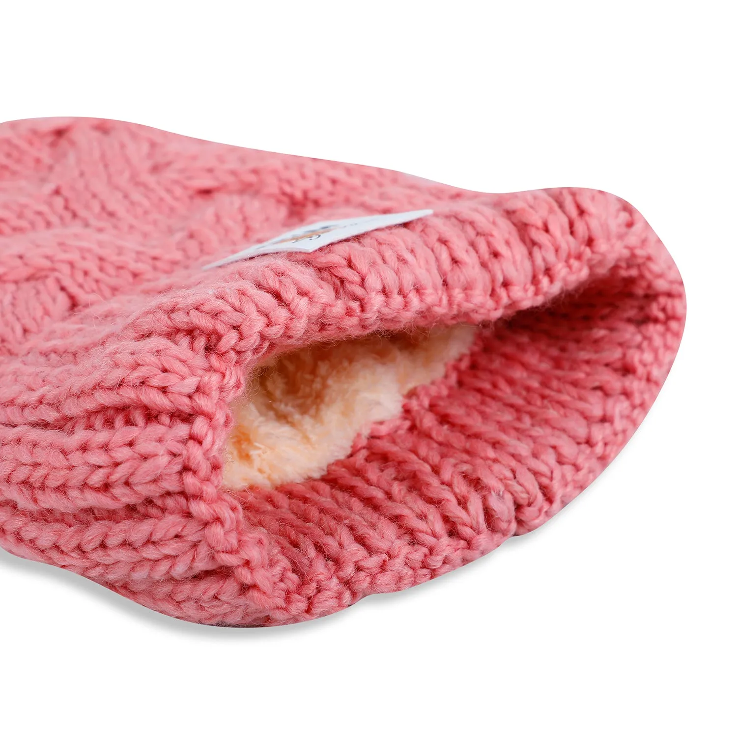 Baby Moo Pom Pom Knitted Woollen Cap - Pink