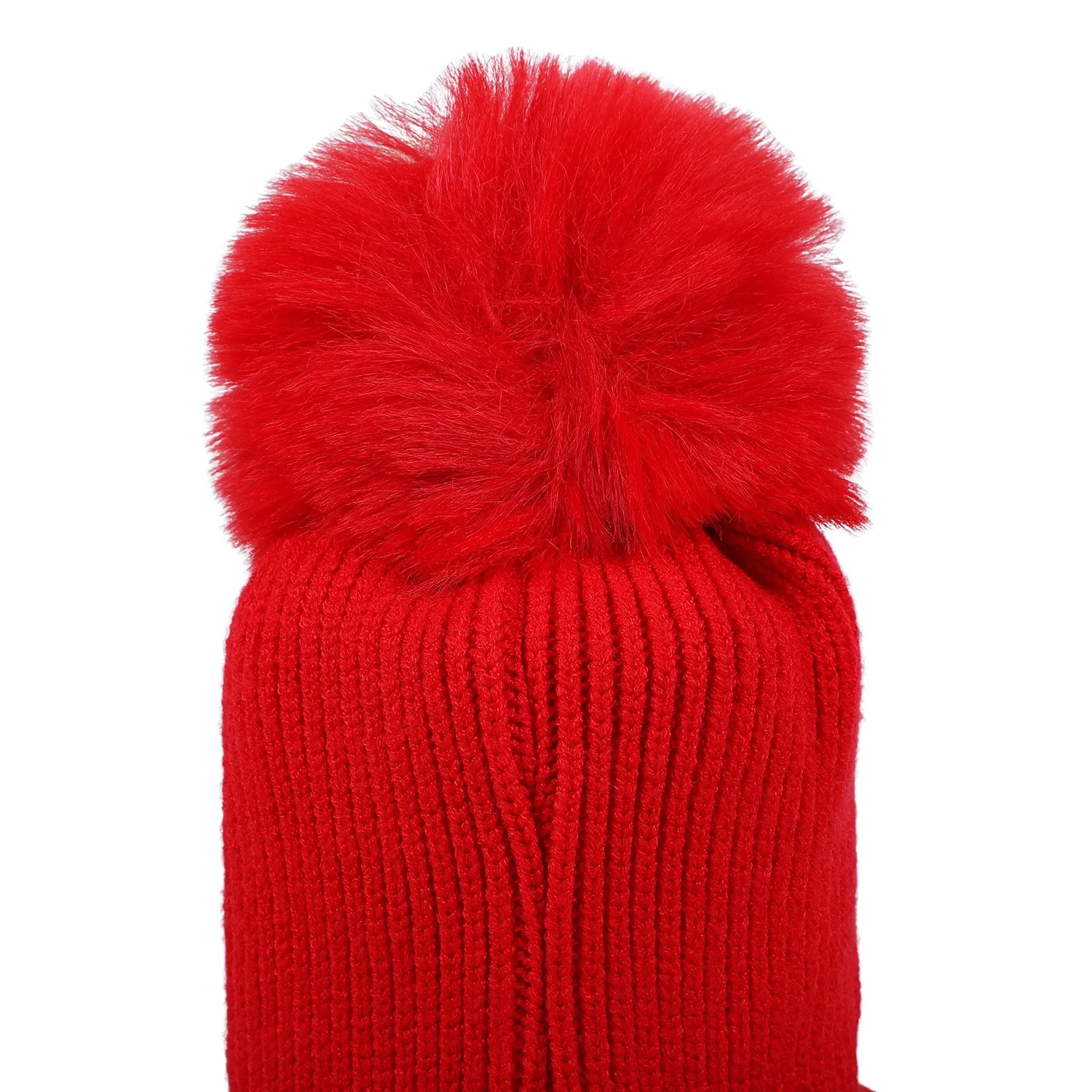 Baby Moo Tweety Eyes Pom Pom Woollen Cap - Red