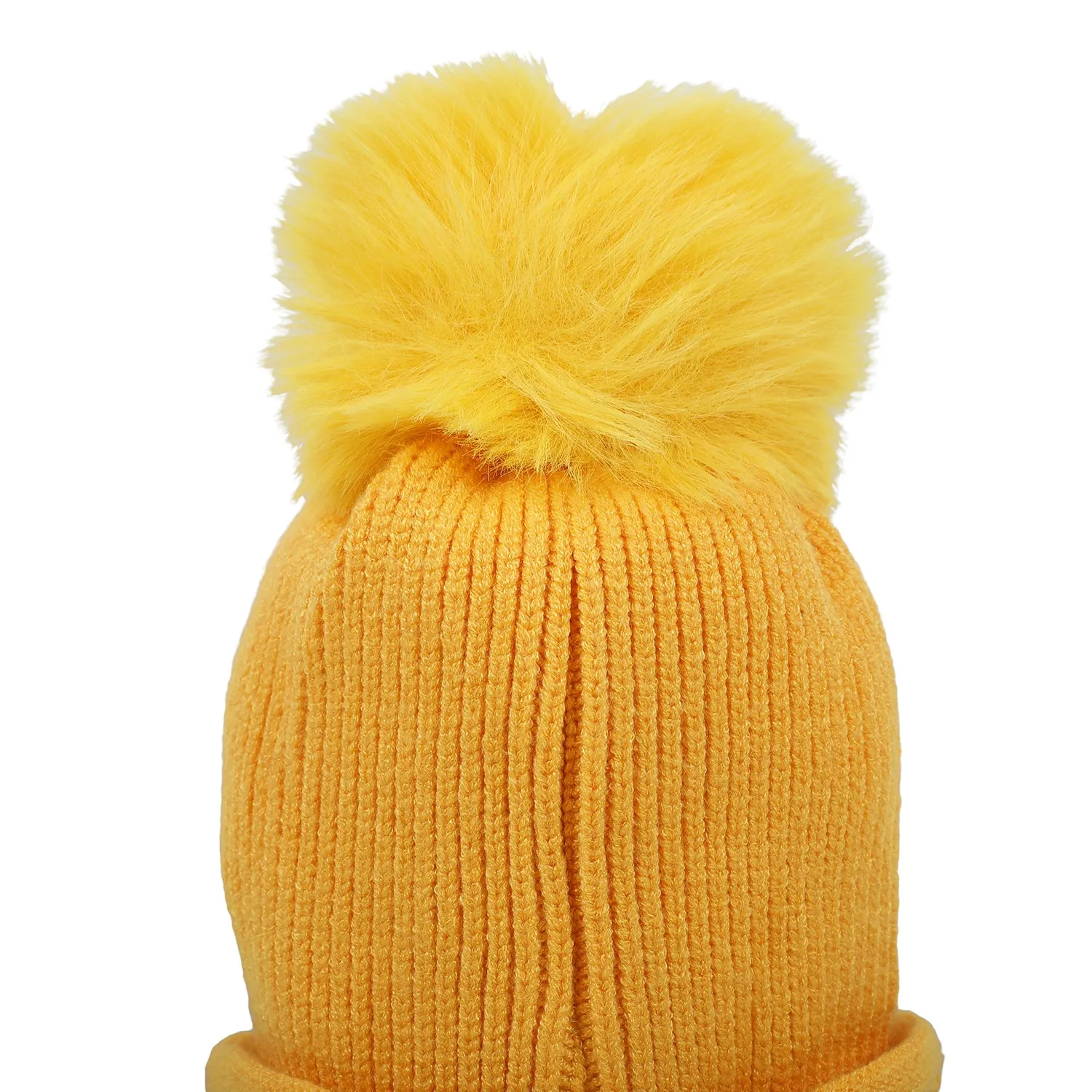 Baby Moo Tweety Eyes Pom Pom Woollen Cap - Yellow