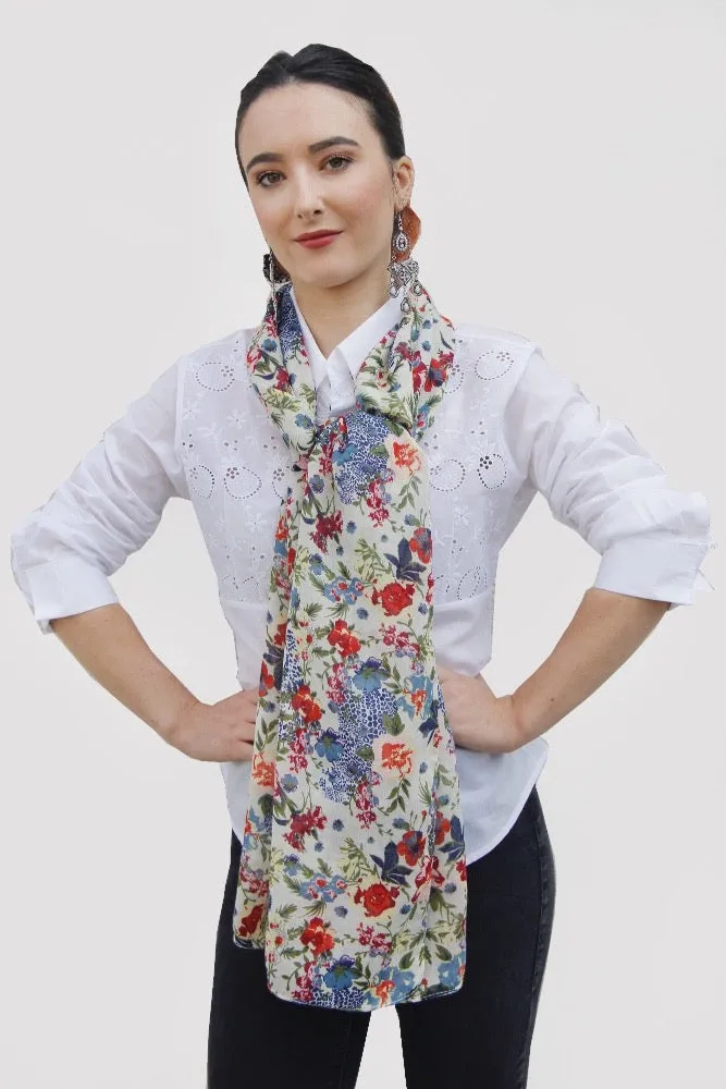 Blue and Red Small Flower Print Women's Cotton Scarf