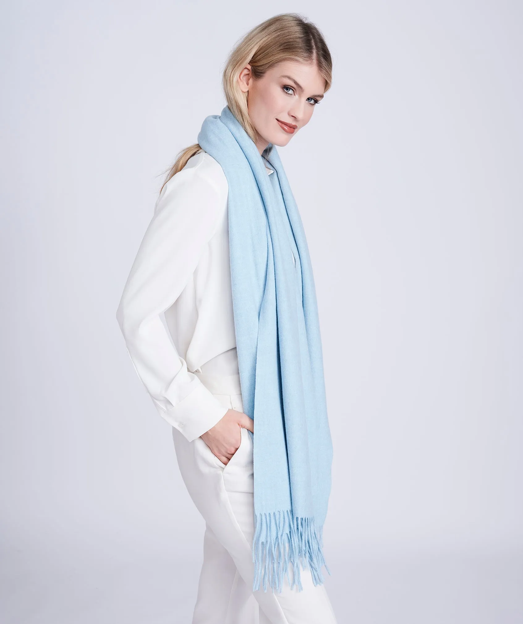 Blue Oversized Willow Scarf with Raw Edges and Soft Texture