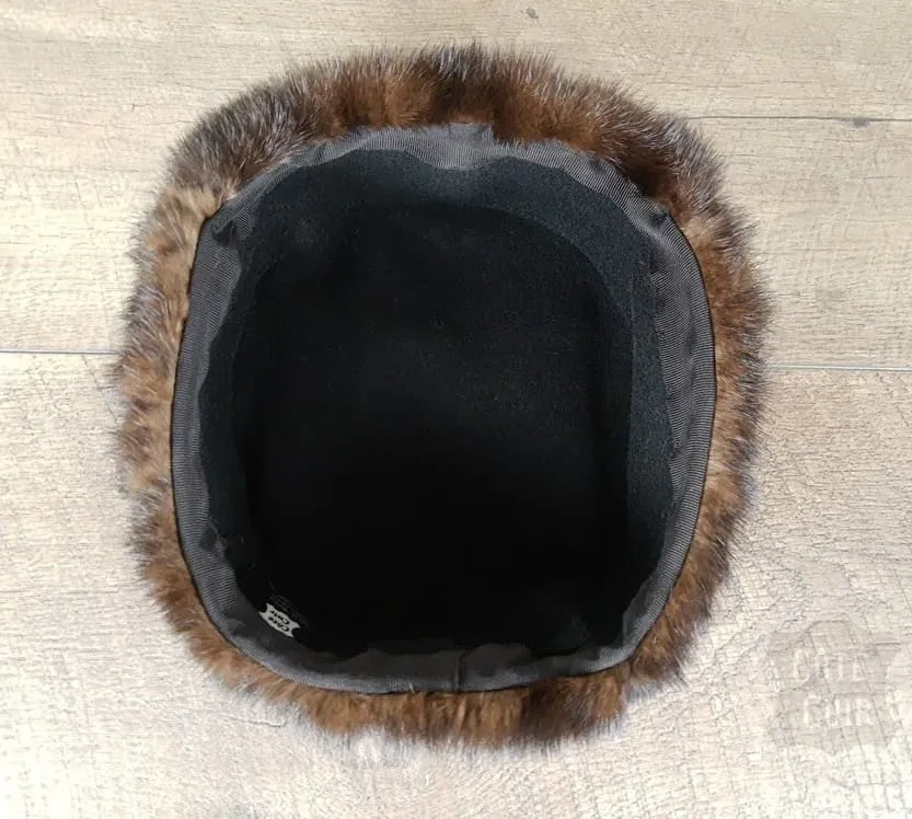 Brown Mink Fur Russian Ushanka Hat for Men, Brown Leather