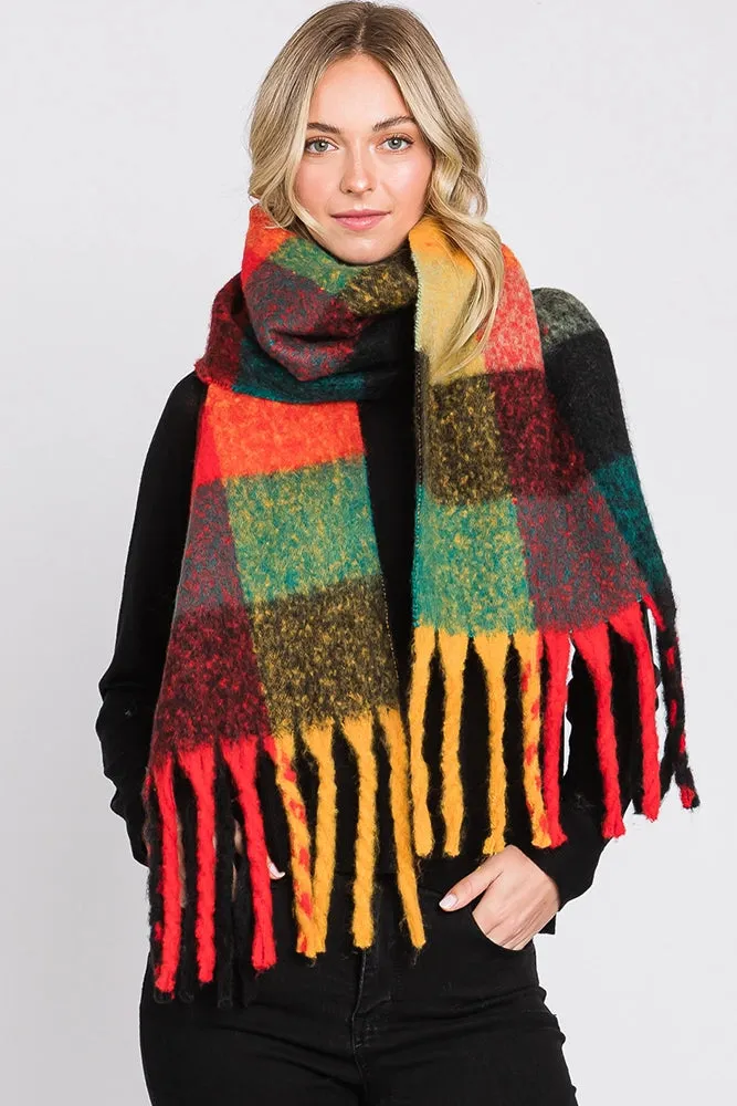 Brushed Multi Color Plaid Fringe Winter Scarf