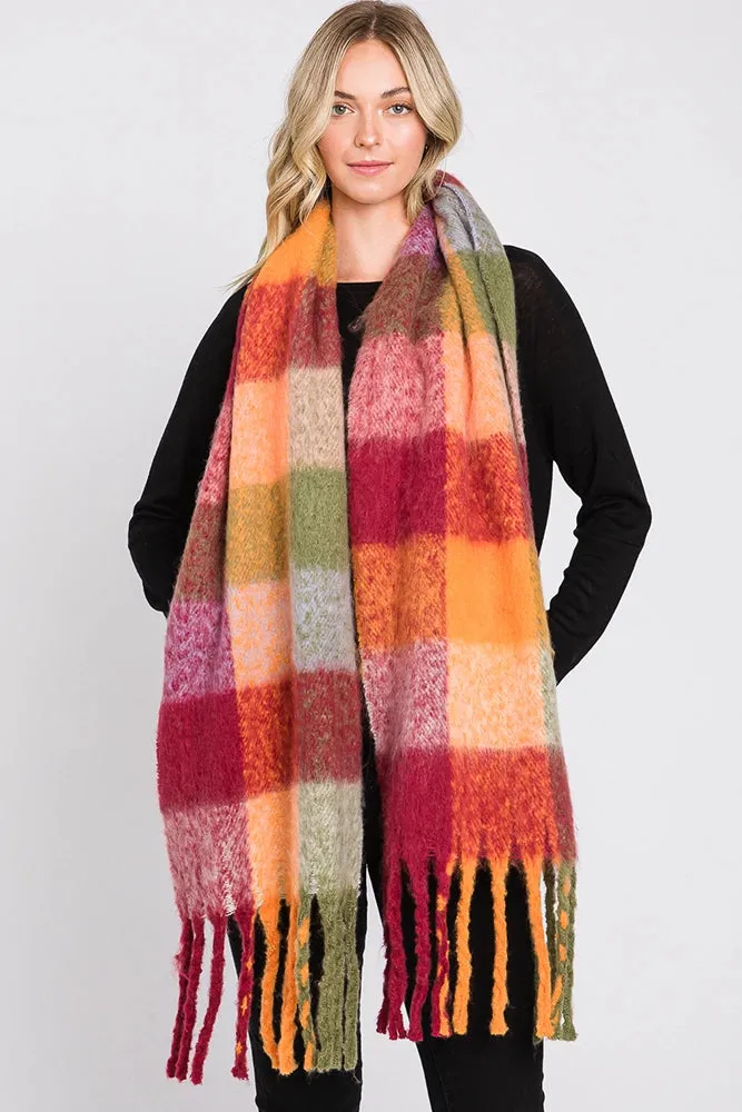 Brushed Multi Color Plaid Fringe Winter Scarf