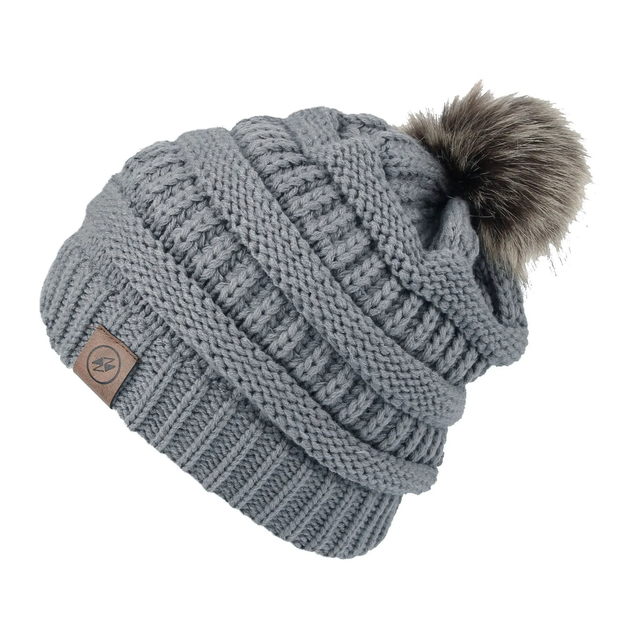 Cable Knit Ribbed Pom Beanie Winter Hat Slouchy Cap HZP0030