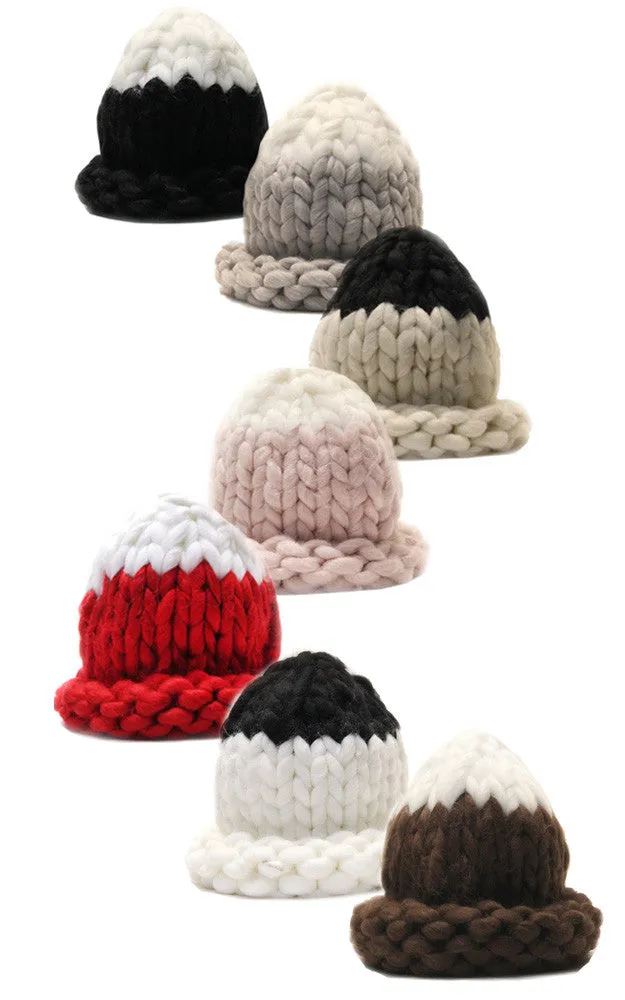 CAP105 Two Tone Ivory Chunky Loopy Hat