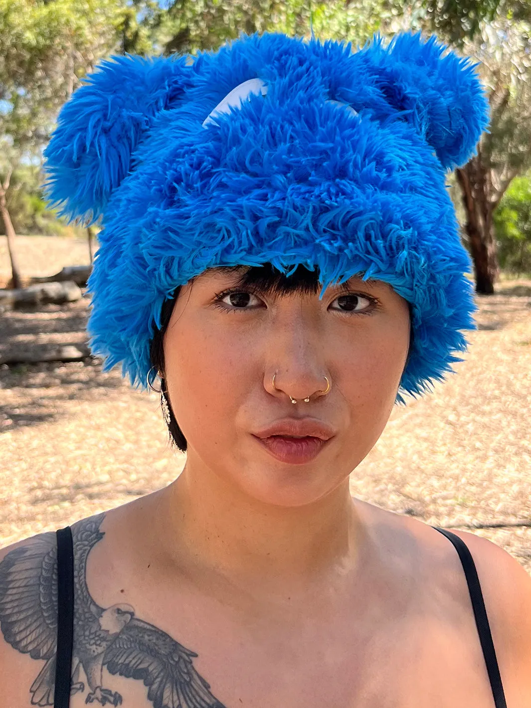 Blue Fuzzy Cartoon-Themed Hat