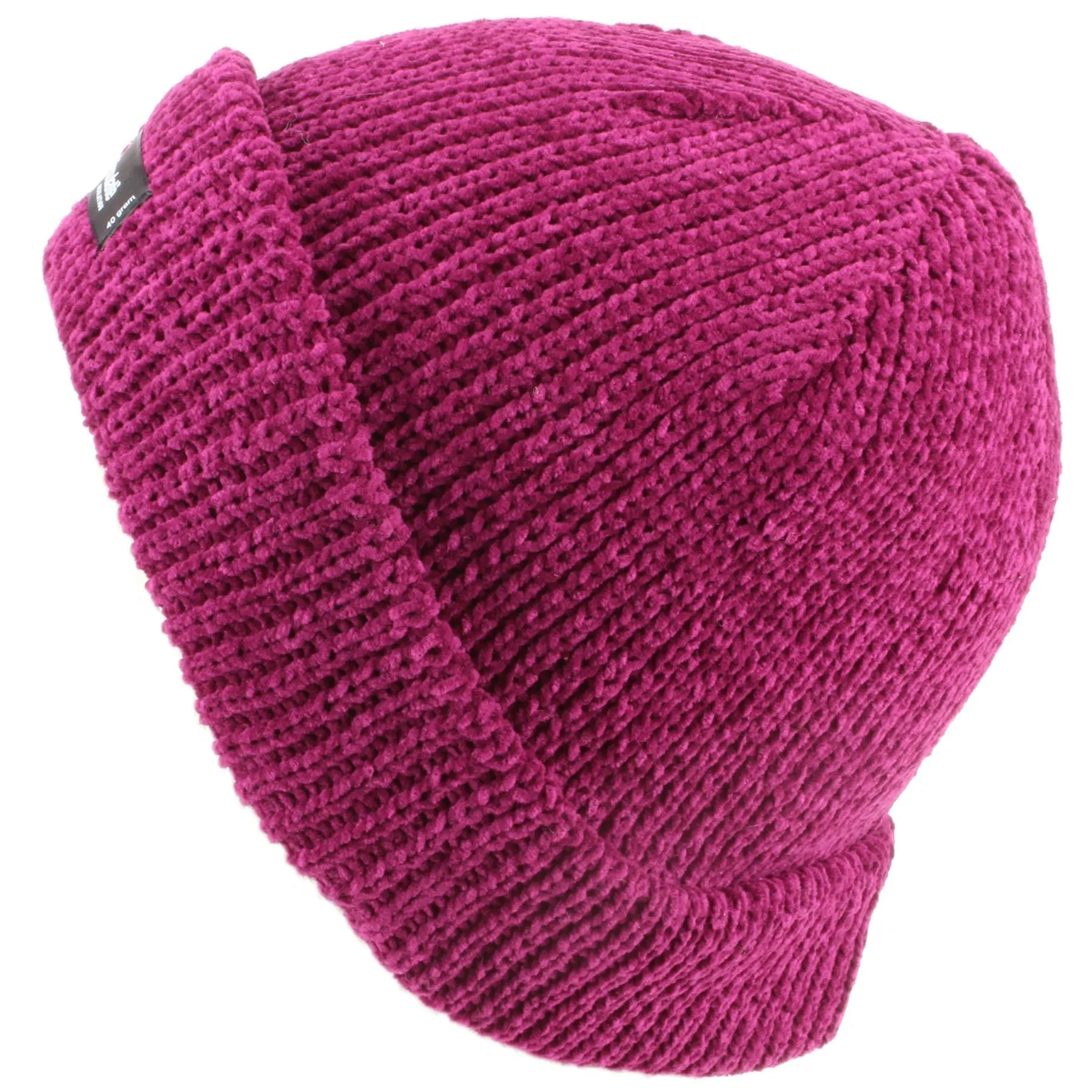 Chenille beanie hat with fleece lining - Pink (One Size)