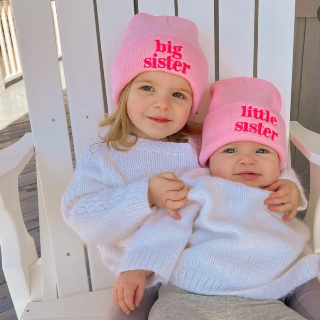 Child Beanie - Big Sister - Light Pink w/ Hot Pink