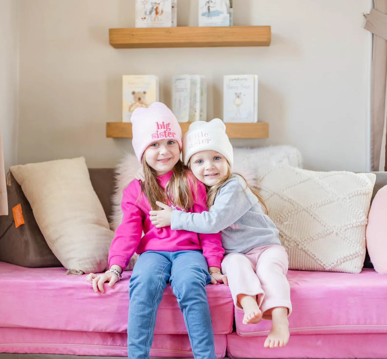 Child Beanie - Big Sister - Light Pink w/ Hot Pink