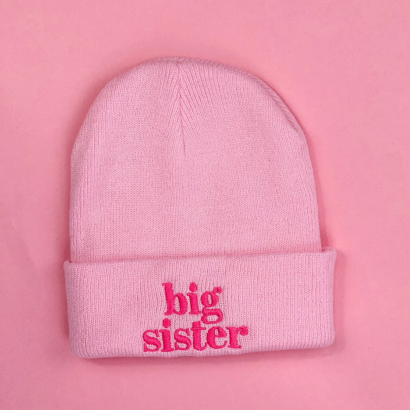 Child Beanie - Big Sister - Light Pink w/ Hot Pink