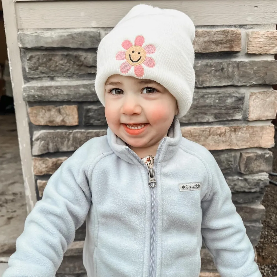 Child Beanie - Smiley Flower - Cream