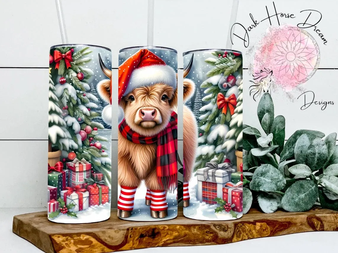 Christmas Highland Cow Skinny Tumblers Made in the USA