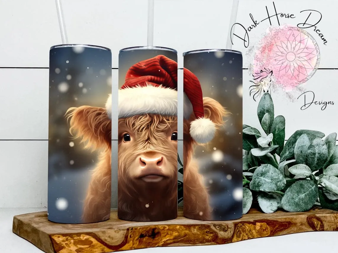 Christmas Highland Cow Skinny Tumblers Made in the USA