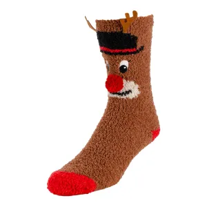 Christmas Reindeer Fuzzy Crew Socks