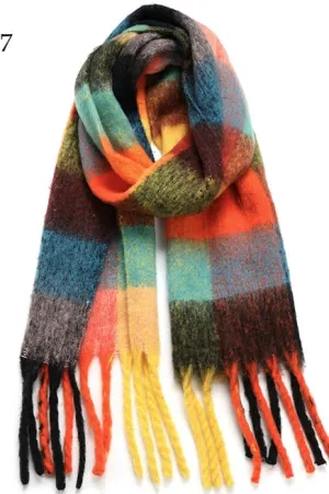 Chunky Oblong Plaid Multi Color Brushed Scarf