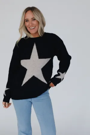 Corrine Star Print Sweater - Black