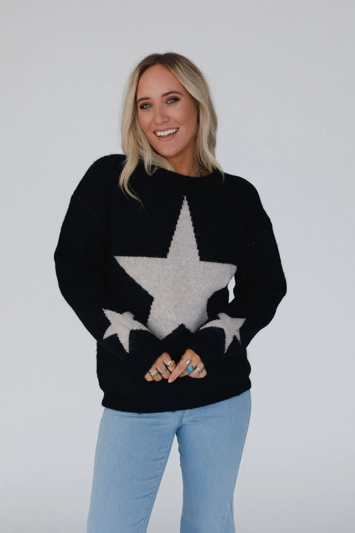 Corrine Star Print Sweater - Black