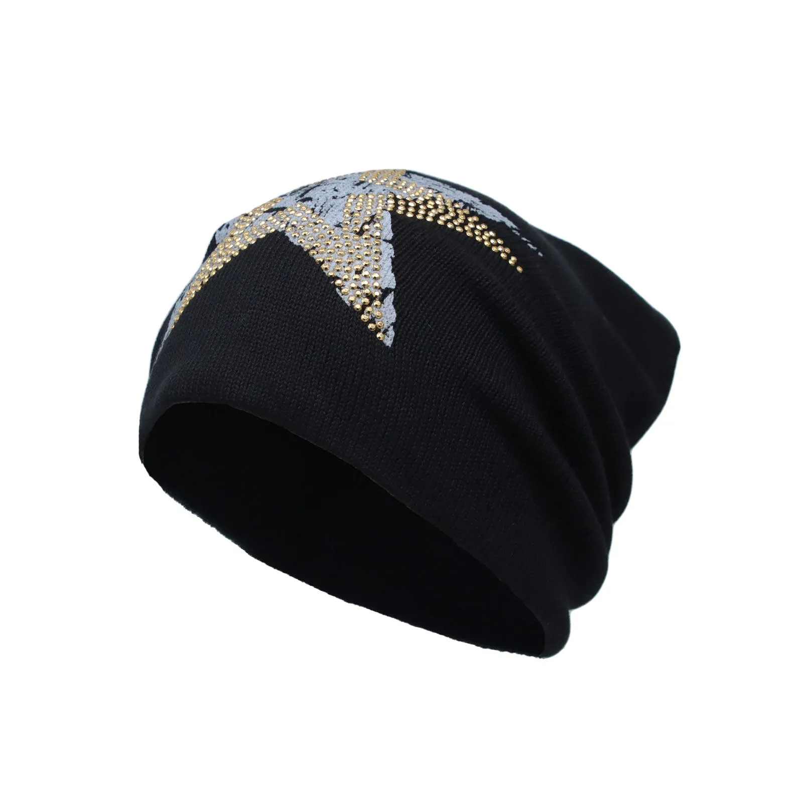 Cotton Knitted Beanie Hat Star Rhinestone Skull Cap YT51353