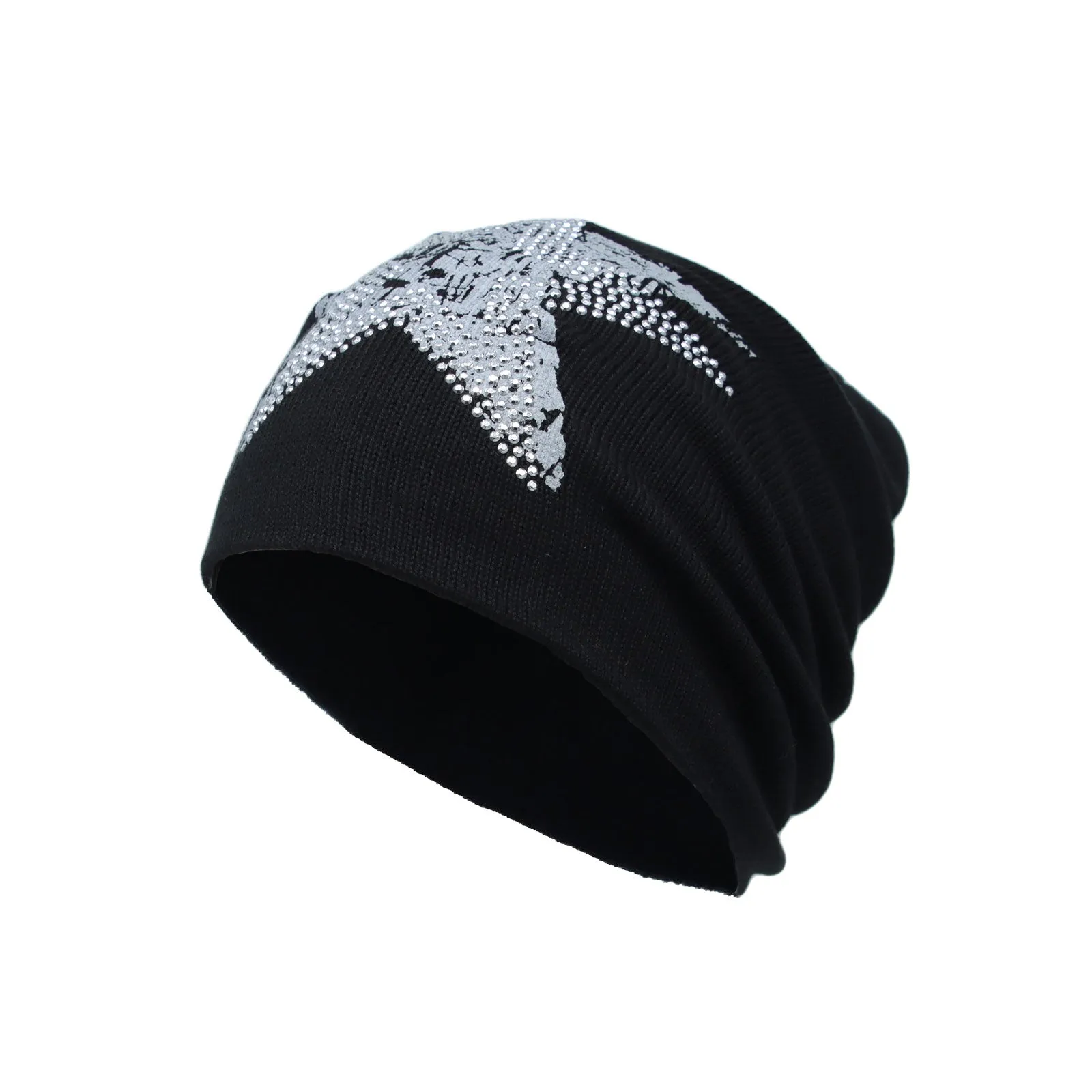 Cotton Knitted Beanie Hat Star Rhinestone Skull Cap YT51353