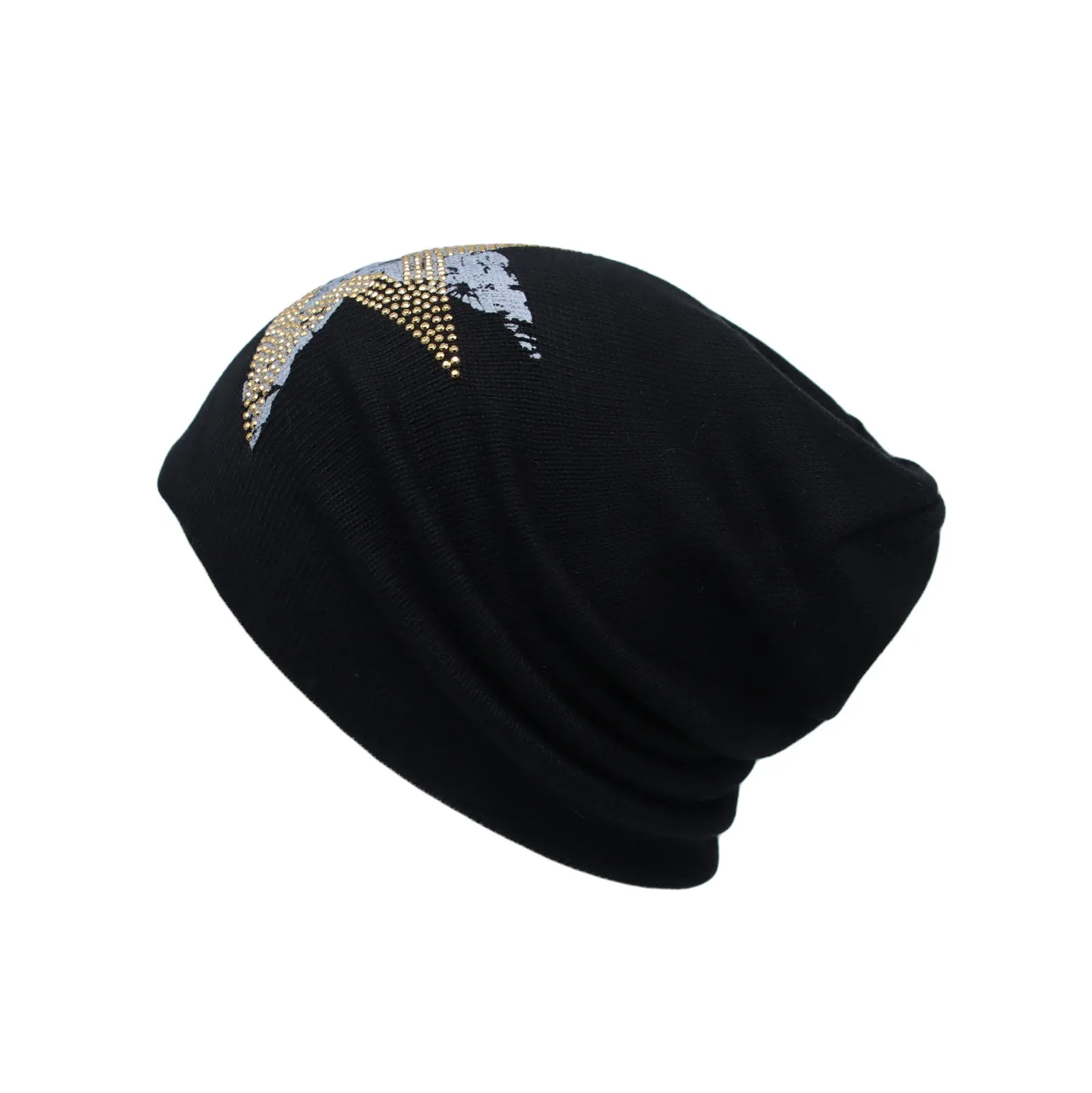 Cotton Knitted Beanie Hat Star Rhinestone Skull Cap YT51353