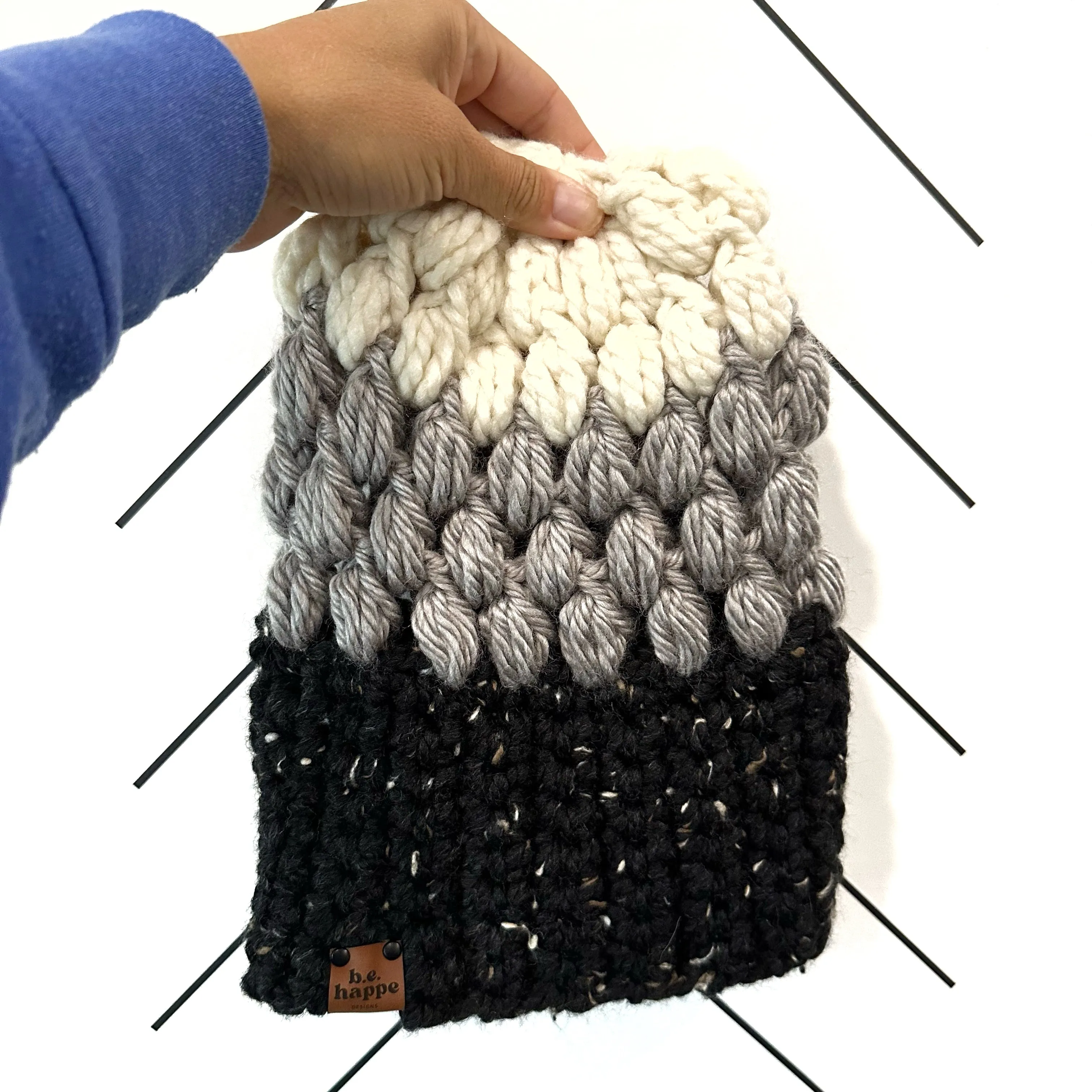 Crochet Puff Stitch Slouch Hat | Black   Grey   Off White