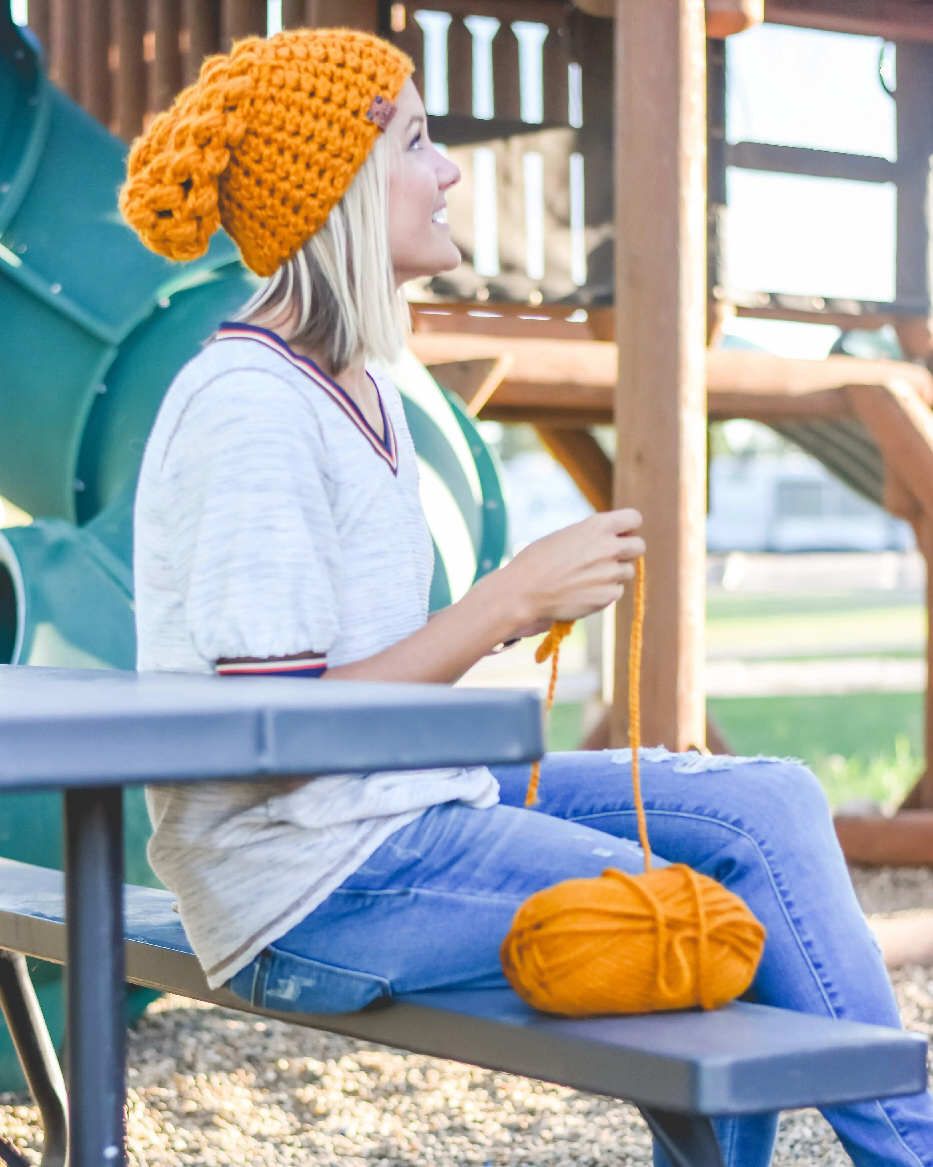 Crochet Puff Stitch Slouch Hat | Butterscotch