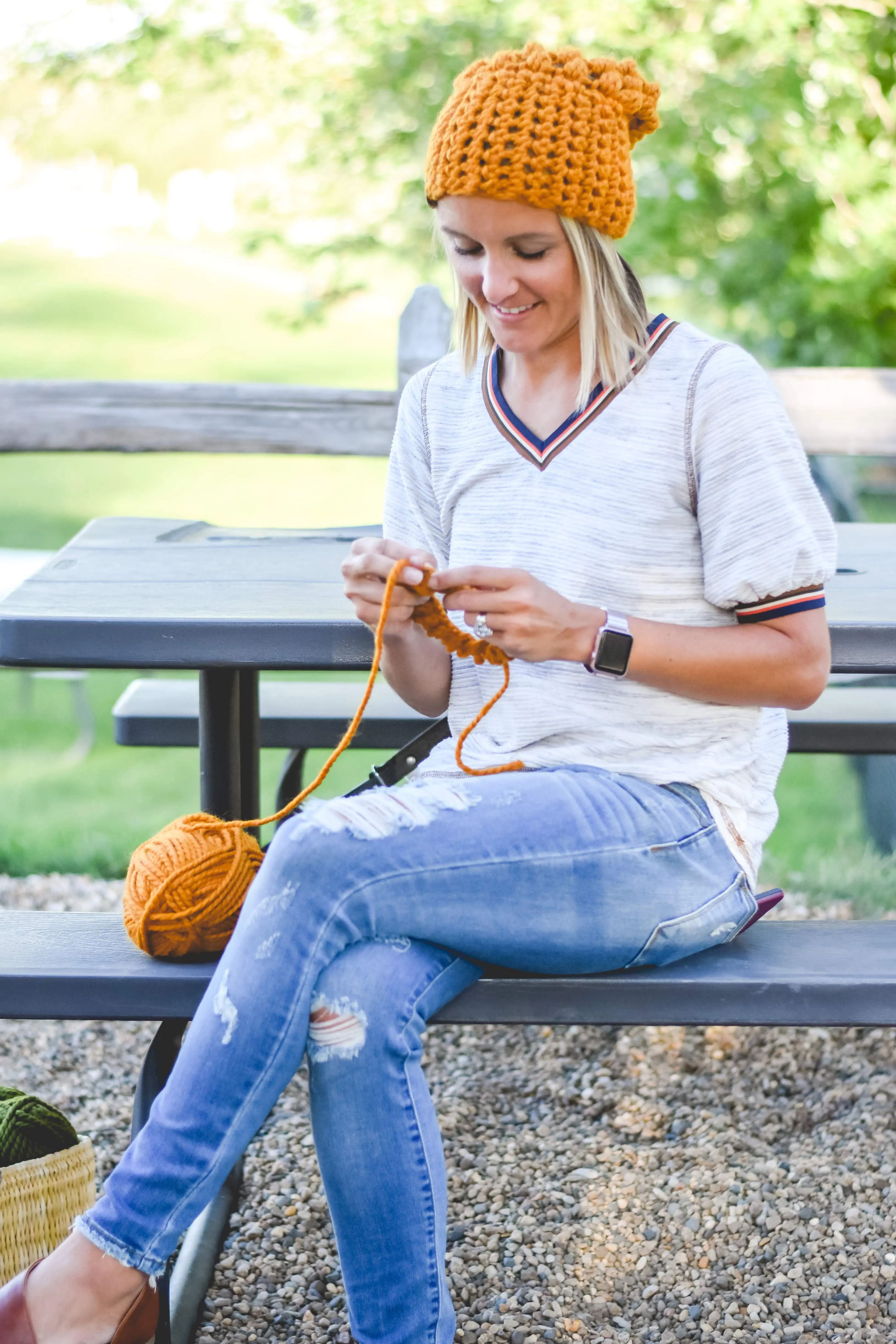 Crochet Puff Stitch Slouch Hat | Butterscotch