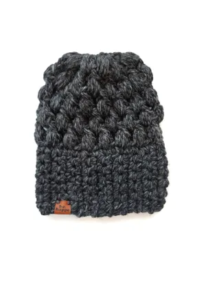 Crochet Puff Stitch Slouch Hat | Charcoal Gray