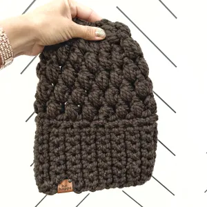 Crochet Puff Stitch Slouch Hat | Walnut