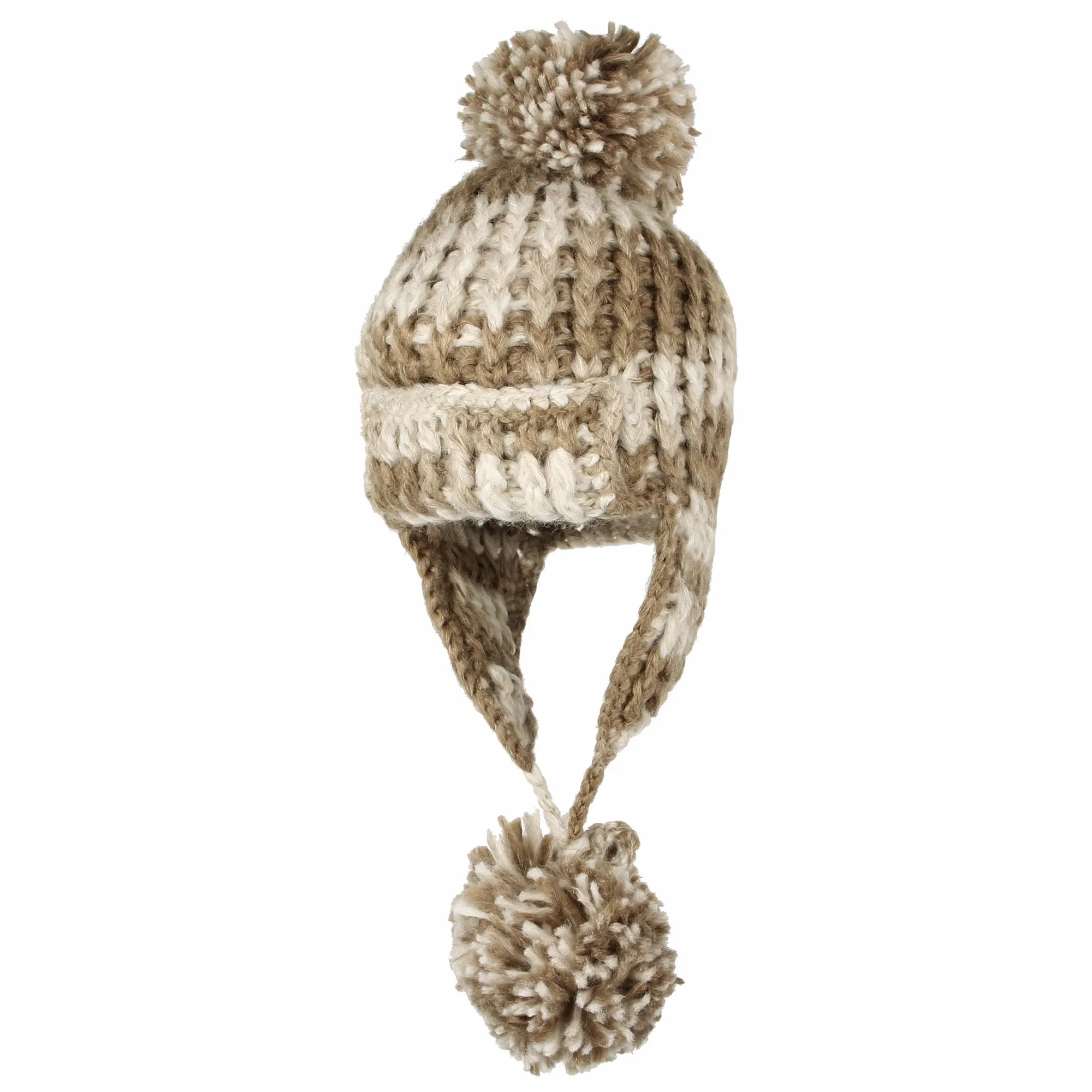 Crochet Thick Cable Knit Beanie Hat Pom Earflaps Cap BZ70013