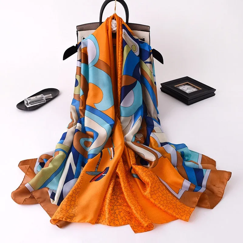 Designer Silk Scarf Female Foulard Bandana Long Shawls Wraps Winter Neck Scarves Pashmina Lady Hijab Luxury New