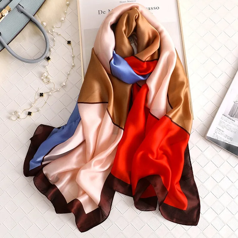 Designer Silk Scarf Female Foulard Bandana Long Shawls Wraps Winter Neck Scarves Pashmina Lady Hijab Luxury New