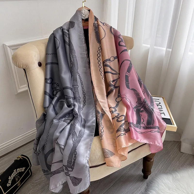 Designer Silk Scarf Female Foulard Bandana Long Shawls Wraps Winter Neck Scarves Pashmina Lady Hijab Luxury New