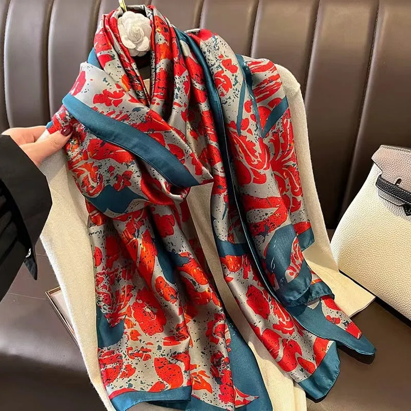 Designer Silk Scarf Female Foulard Bandana Long Shawls Wraps Winter Neck Scarves Pashmina Lady Hijab Luxury New