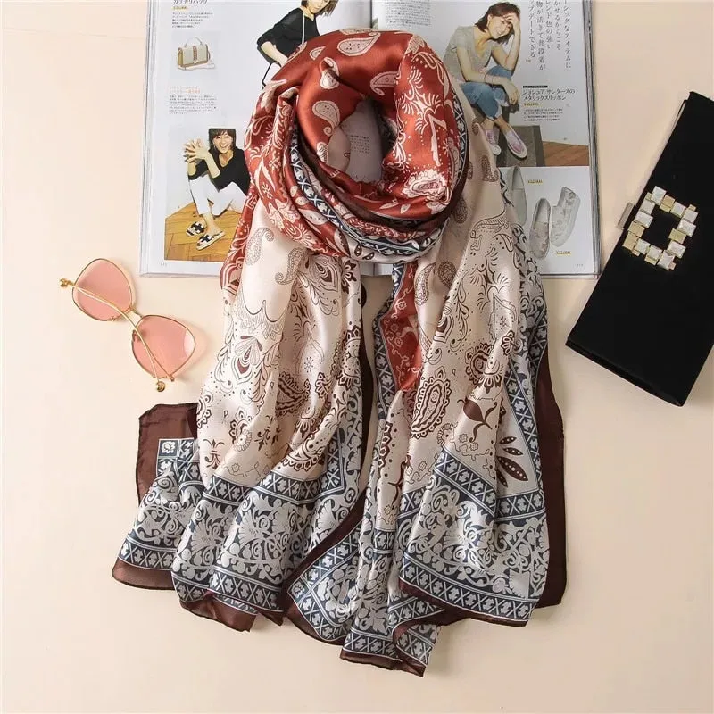 Designer Silk Scarf Female Foulard Bandana Long Shawls Wraps Winter Neck Scarves Pashmina Lady Hijab Luxury New