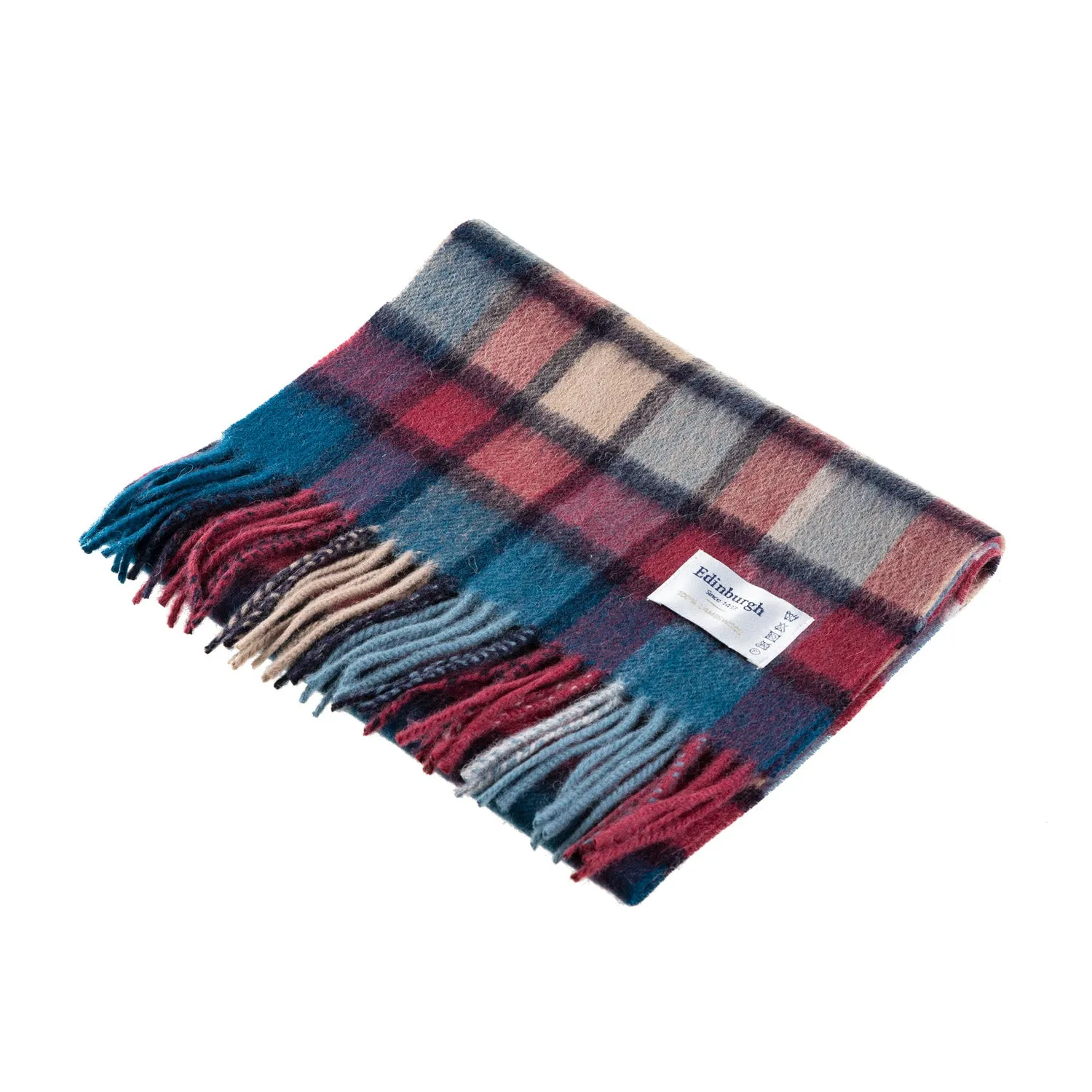 Edinburgh 100% Lambswool Scarf  Artillery Check Ashley Blue/Pink